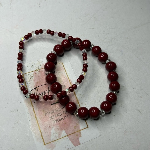 Red Jasper & Crystal Bead Bracelets - Picture 2 of 2